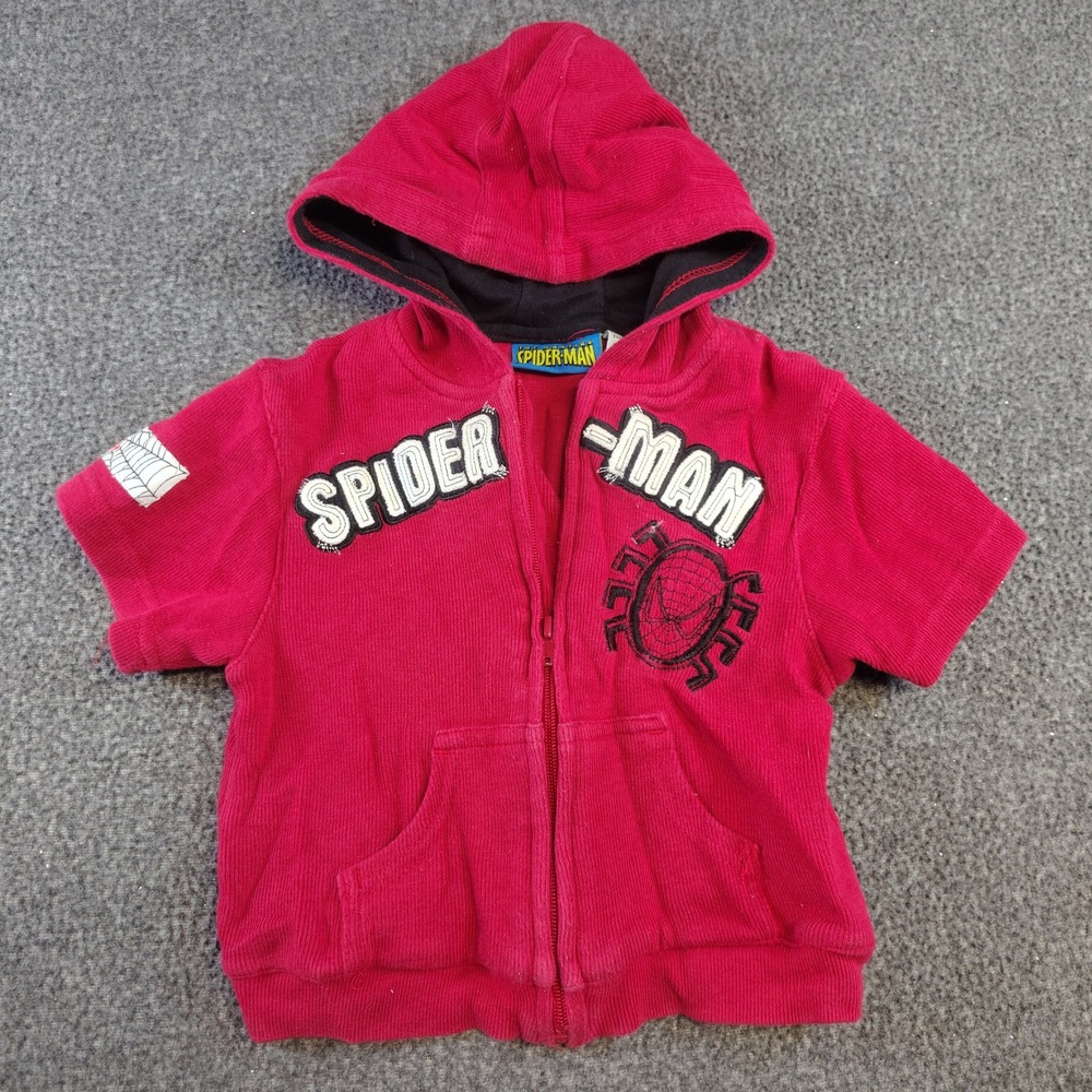 Y2K Marvel Spider-Man Hoodie Kids 2T Short Sleeve Zip Up Vintage